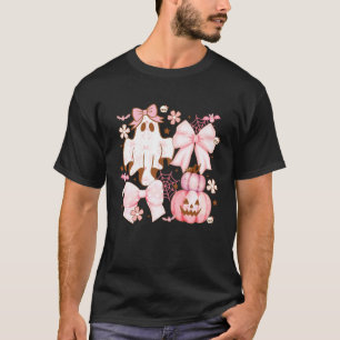 T-shirt Sorcière fantôme rose Coquette Citrouille Nœud Hal