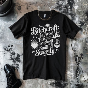 T-shirt Sorcière Halloween Blanc sur Noir