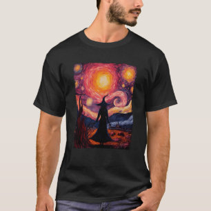 T-shirt Sorcière Halloween Pink Breast Cancer Starry Night