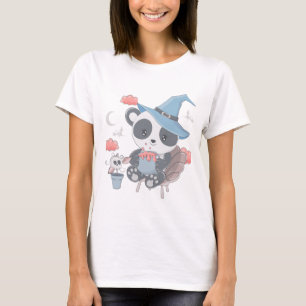 T-shirt Sorcière Panda mignonne entourée de nuages Hallowe