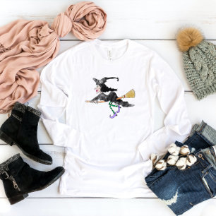 T-shirt Sorcière Sur La Chemise Halloween Broom