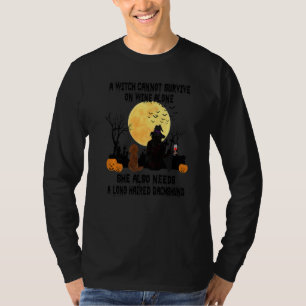 T-shirt Sorcière Vin Et Chien Teckel À Poils Longs Hallowe