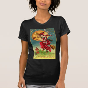 T-shirt Sorcière vintage de vol de Halloween sur le balai