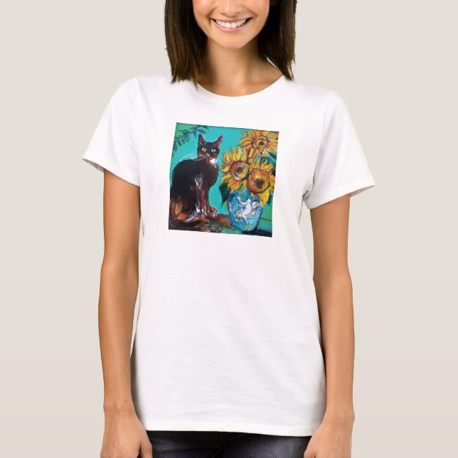 T-SHIRT SOUCHES AVEC CHAT EN TURQUOISE BLEUE (Devant)