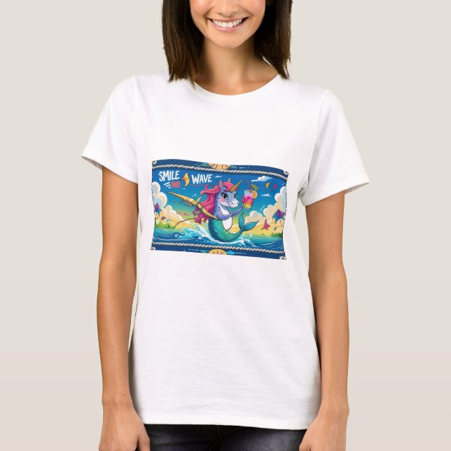 T-shirt sourire et vague (Devant)