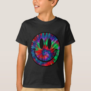 T-shirt Sourire visage teint tie-dye design rétro arc-en-c