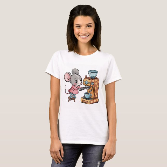 T-shirt Souris adorable faisant du café (Devant entier)