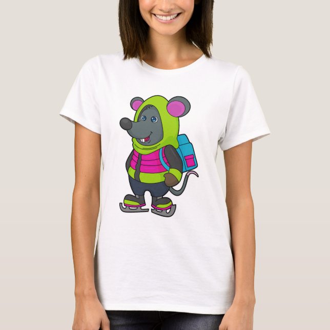 T-shirt Souris au patinage sur glace avec patins sur glace (Devant)