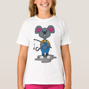 T-shirt Souris comme Fisher avec une baguette de pêche