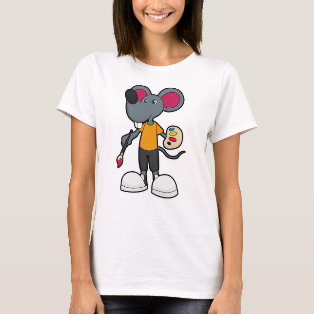 T-shirt Souris comme Peintre avec Peinture et Pinceau (Devant)