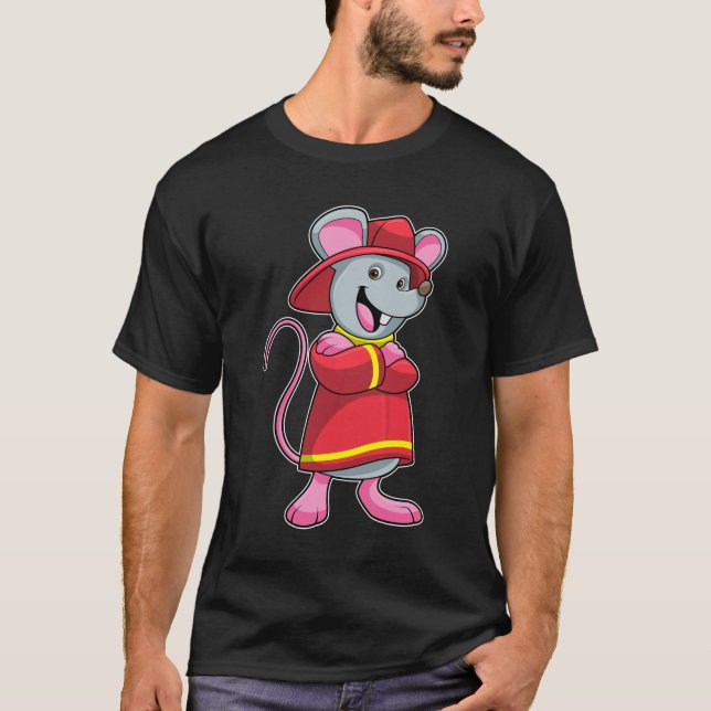 T-shirt Souris comme pompier avec casque (Devant)