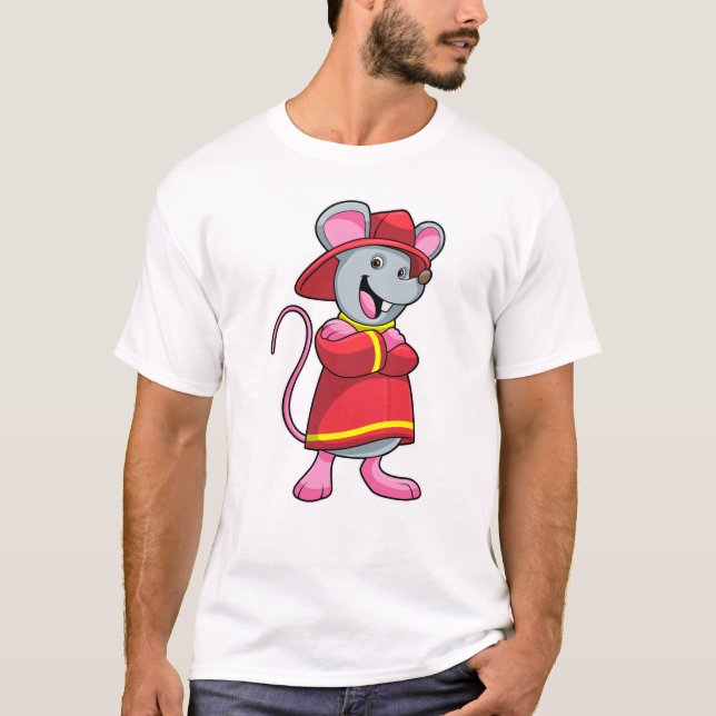 T-shirt Souris comme pompier avec casque (Devant)