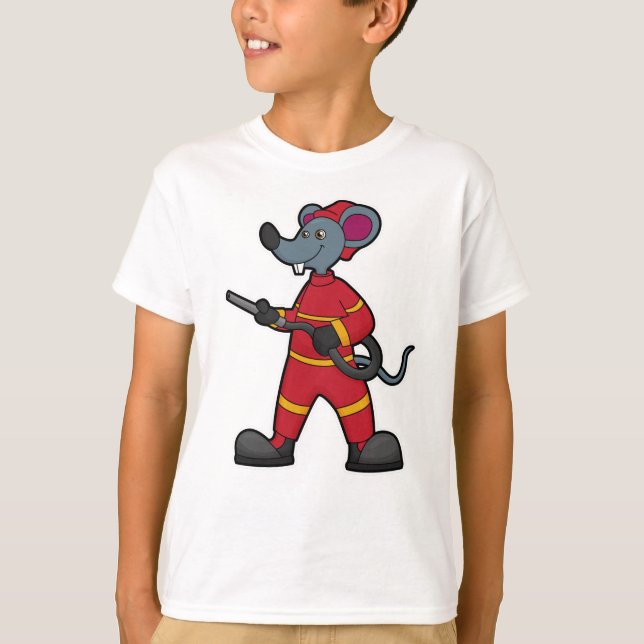 T-shirt Souris comme pompier avec tuyau (Devant)