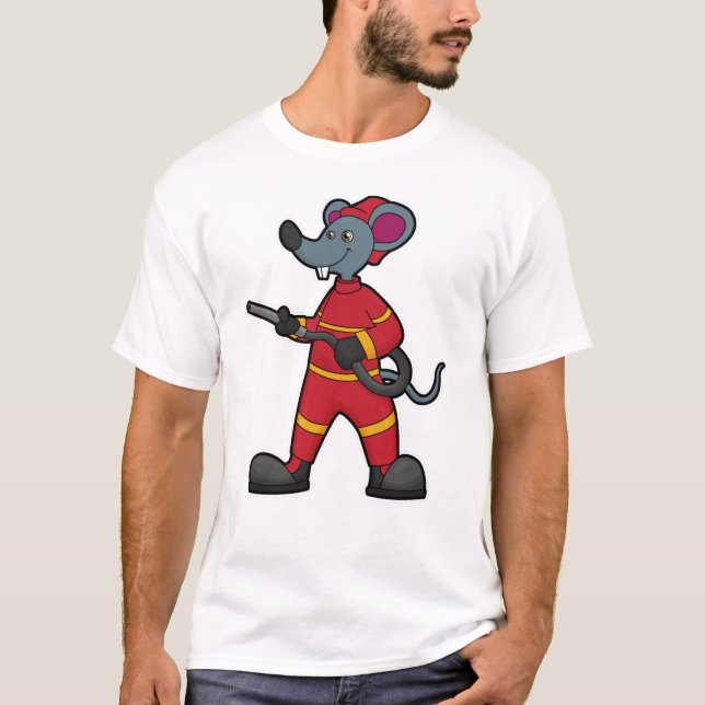 T-shirt Souris comme pompier avec tuyau (Devant)