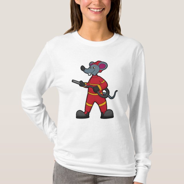 T-shirt Souris comme pompier avec tuyau (Devant)