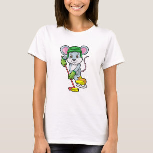 T-shirt Souris de hockey sur glace avec bâton de hockey su