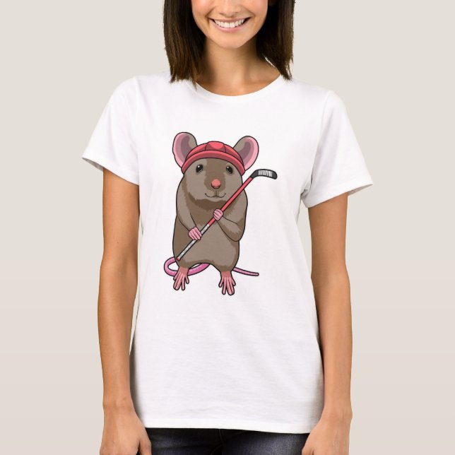 T-shirt Souris de hockey sur glace avec bâton de hockey su (Devant)