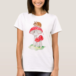 T-shirt Souris drôle sur une mouche agarique, aquarelle T-