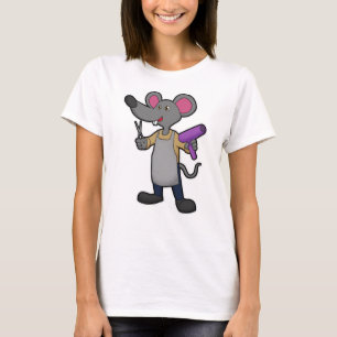 T-shirt Souris en coiffeur avec ciseaux et sèche-cheveux