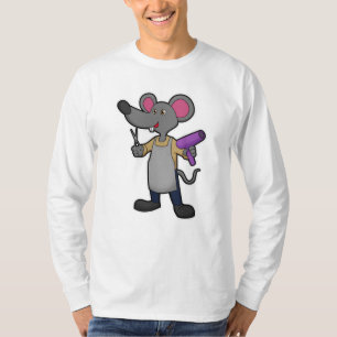 T-shirt Souris en coiffeur avec ciseaux et sèche-cheveux