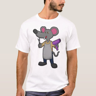 T-shirt Souris en coiffeur avec ciseaux et sèche-cheveux