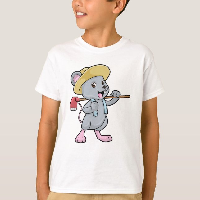 T-shirt Souris en fermier avec Ax et Casquette (Devant)