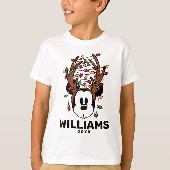 T-shirt Souris Mickey de Noël avec Antlers & Lumières (Devant)
