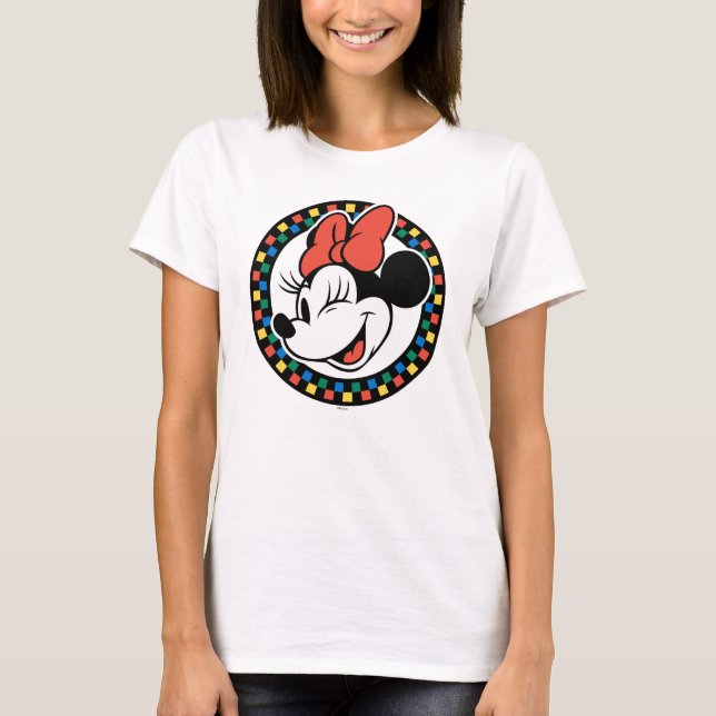 T-shirt Souris Minnie rétro classique À damiers couleur (Devant)