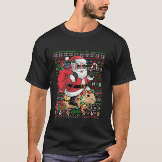 T-shirt Souris Xmas Éclairage Style laid Père Noël Riding 