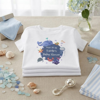 T-shirt Sous la mer future maman bleu garçon créatures mar