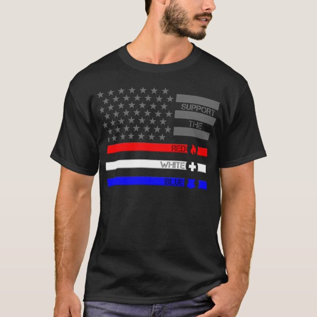 T-shirt Soutenez le blanc rouge et le bleu - Feu/SGE/Polic (Devant)