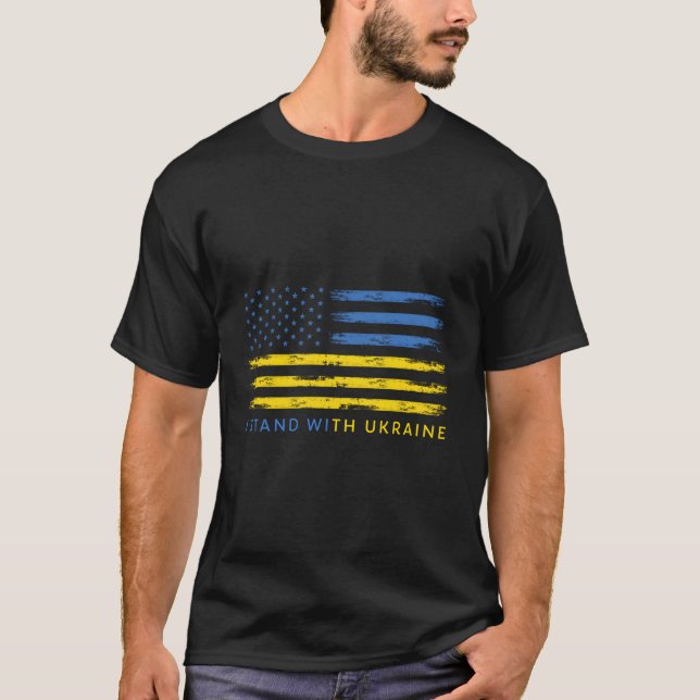 T-shirt Soutenez Le Drapeau Ukrainien Américain I Avec L'U (Devant)