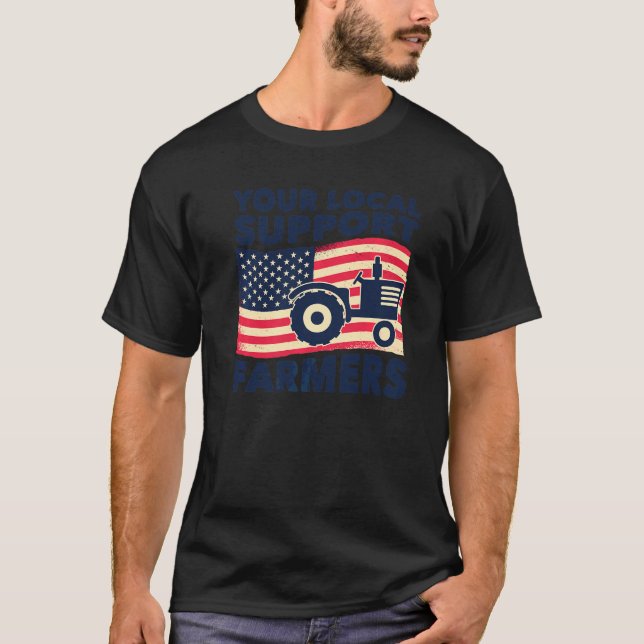 T-shirt Soutenez Votre Graphique Paysan Local Avec Tracteu (Devant)