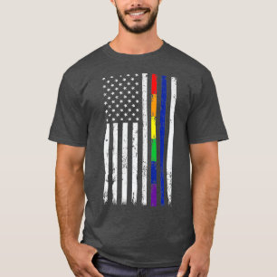 T-shirt Soutien de la police LGBT Gay pride mince ligne bl