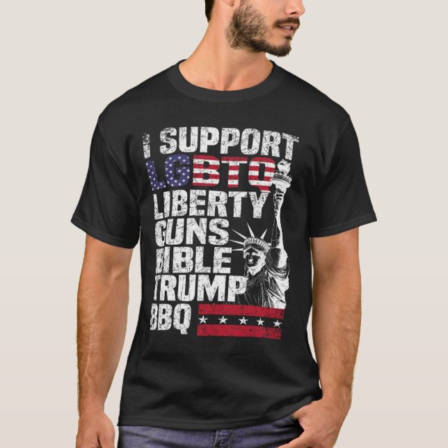 T-shirt Soutien Lgbtq Liberty Guns Bible Trump Bbq (Devant)
