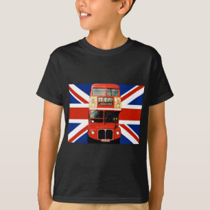 T-shirt Souvenirs et cadeaux londoniens avec bus et drapea