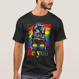 T-shirt Soyez Fière Lgbtq Gay Lgbt Ally Woman Messy Bun F