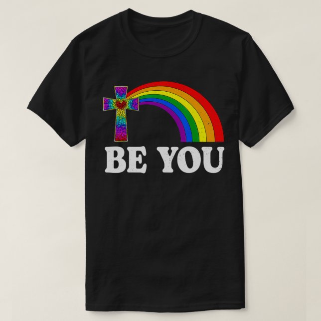 T-shirt Soyez vous LGBTQ Social Pride Rainbow Cross Vêteme (Design devant)