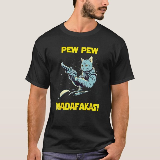 T-shirt Space Astronaut Pew Madafakas Egyptian Mau Cat (Devant)