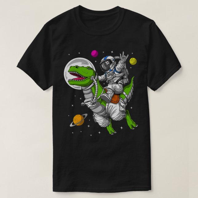 T-shirt Space Astronaut Riding TRe Dinosaur Funny Men Boys (Design devant)