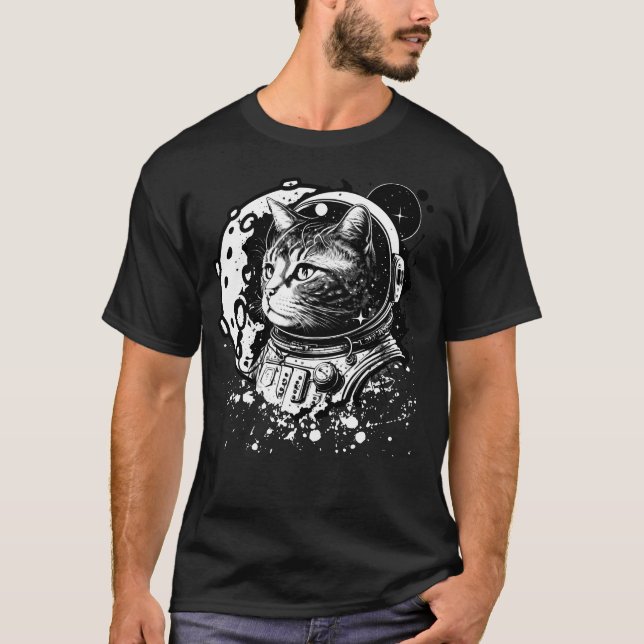 T-shirt Space Cat avec une lune. Kitty astronaute (Devant)