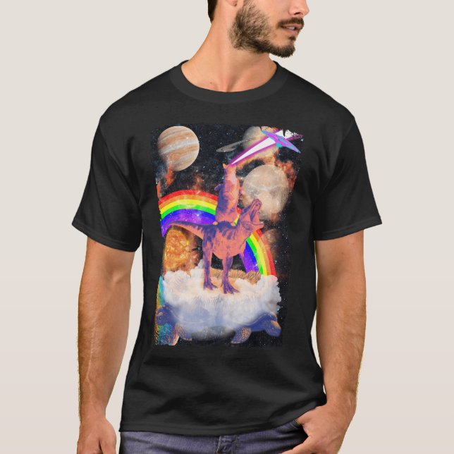 T-shirt Space Cat équitation Trex Turtle Planètes Cosmique (Devant)