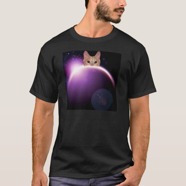 T-shirt Space Cat Planet LOL Funny Homme's Shirt (Devant)