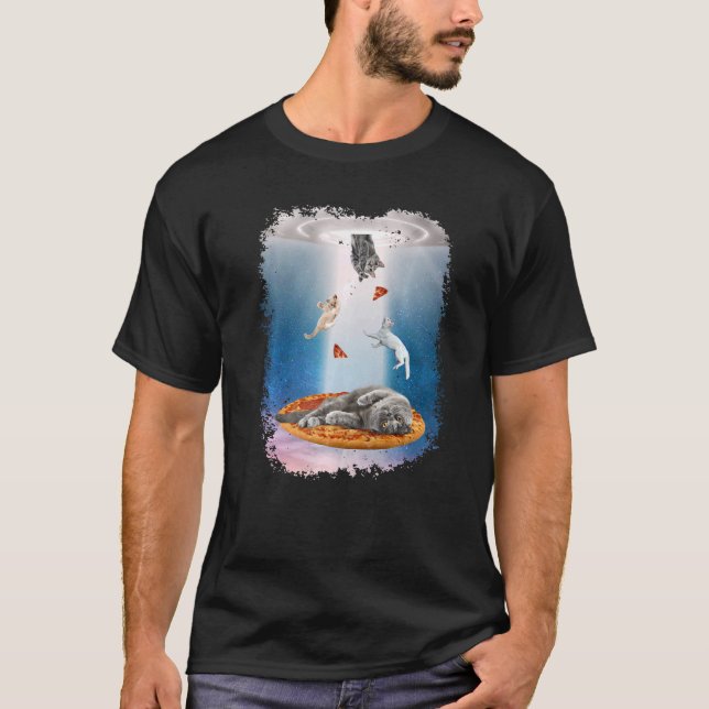 T-shirt Space Cats UFO Pizza Cat Galaxy Funny Kitty En Spa (Devant)