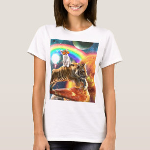 T-shirt Space Galaxy Cat Riding Tiger sur Pizza