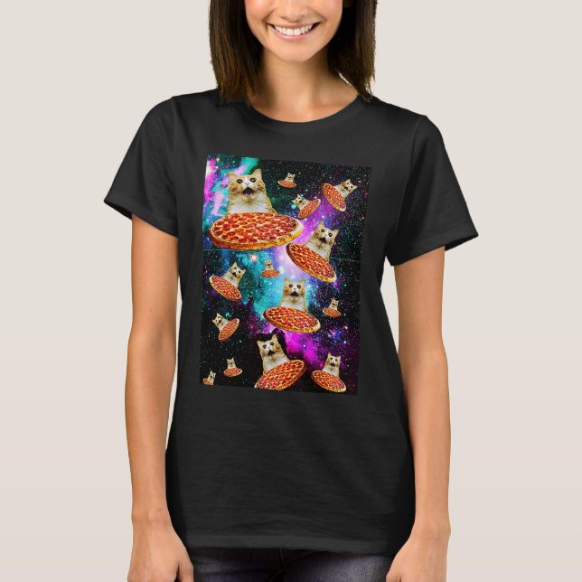 T-shirt Space Pizza Chat Astronaut Kitten Sarcasm Gala ali (Devant)