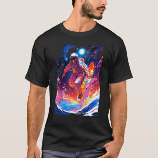 T-shirt Spacer surfing the waves of an alien planet hangin