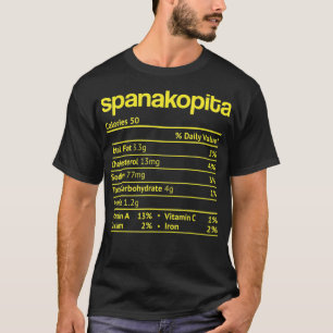 T-shirt Spanakopita Nutrition Fact Drôle Thanksgiving Chr