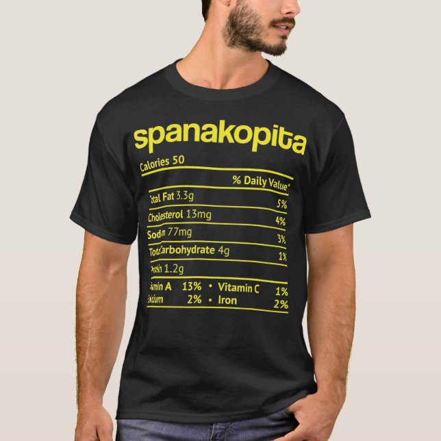 T-shirt Spanakopita Nutrition Fact Drôle Thanksgiving Chri (Devant)