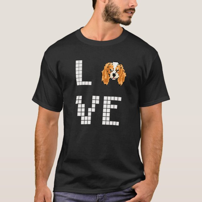 T-shirt Spaniel  Dog  Pixel Art (Devant)
